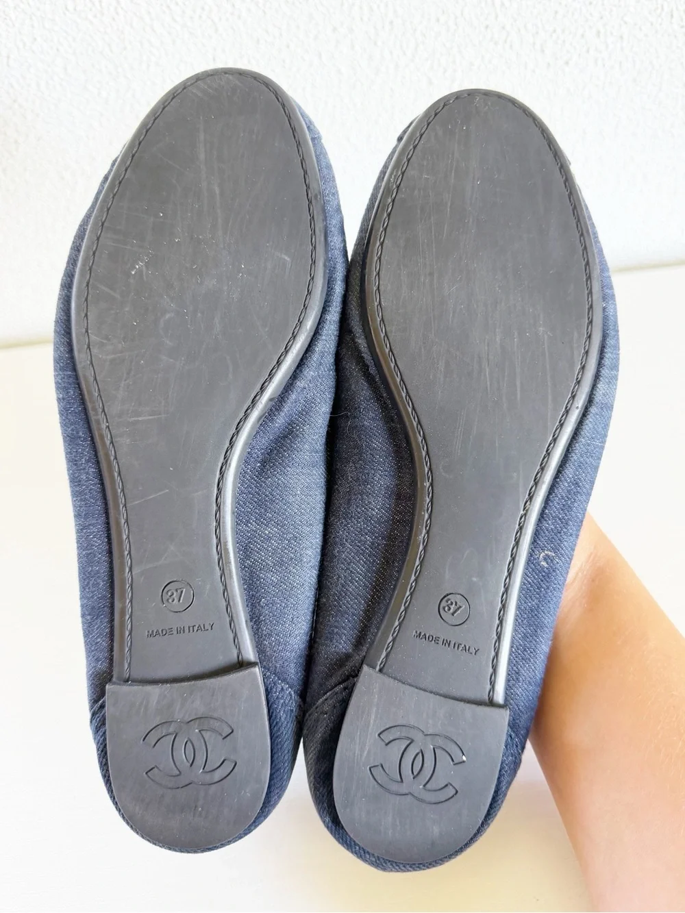 Chanel Blue Denim Cap Toe Ballet Flats Embroidered CC Logo EU 37 US 7